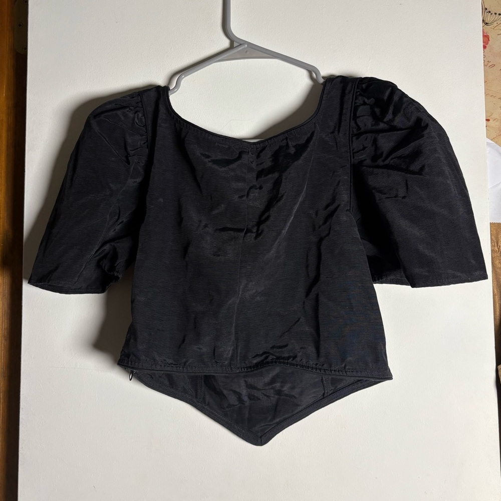 Batsheva Black Puff-Sleeve Square-Neck Crop Top - Picture 3 of 4